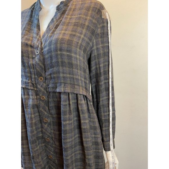 Zara Woman Checked Metallic Thread Dress Flowing Long Sleeve Green Size X Small - Picture 4 of 7